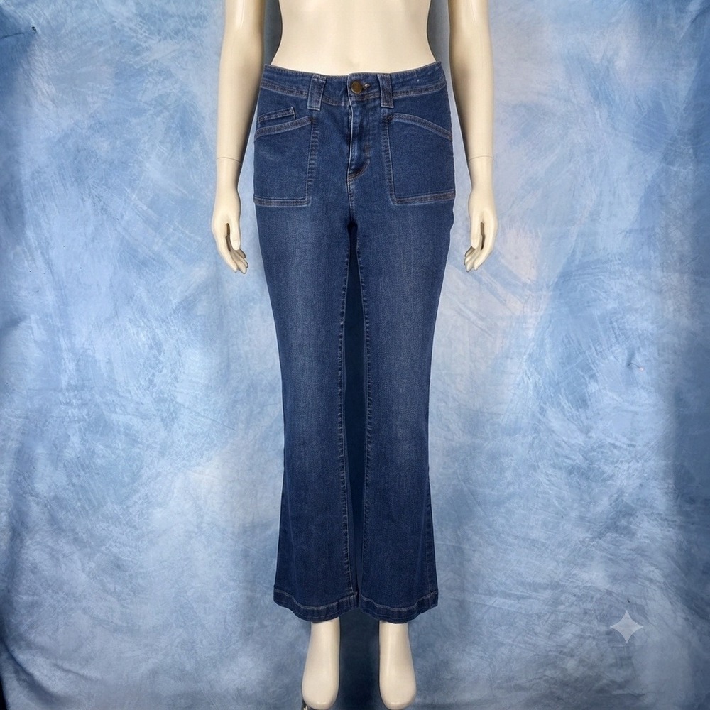 d.jeans Women Medium Wash Flare Leg Denim Jeans Patch Pockets Size 8